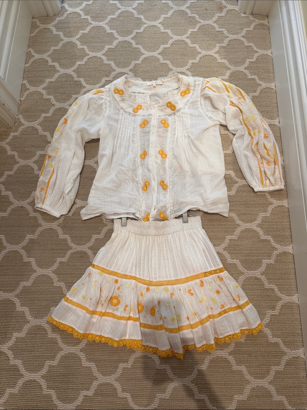 LoveShackFancy White & Yellow Two-Piece Set